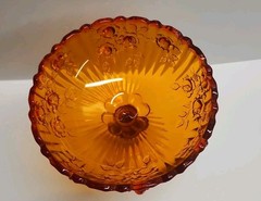 Vintage Amberina Glass Fenton Cabbage Roses Compote Pedestal Candy Dish 7.5″