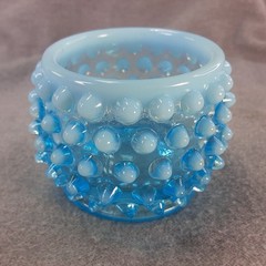 Fenton Hobnail Opalescent Cream Sugar + Akro Agate Blue Milkglass Vtg Lot Of 3