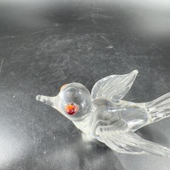 Hand Blown Art Glass Clear Bird Figurine Delicate With Red Orange Eyes Hand Made
