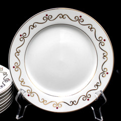 Vintage Pier 1 Salad Dessert Plates Set White Gold Scroll Red Ornaments Design