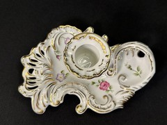 Exquisite Vintage Handled Candlestick Holder Heavy Gilt Trim Reticulated China