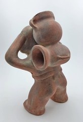 Scarce & Intact Old Columbian Pottery Figurine Water Carrier w/ Detailed Jar