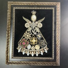 Framed Rhinestone & Faux Pearl Angel Jewelry Collage Wall Decor Art