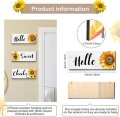 3 Pieces Sunflower Wall Decor Hello Sweet Wooden Art Signs Summer White