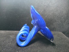 Murano Flower Hand Blown Art Glass Cobalt Blue With Twisted Stem 5.25x6H x5.5″