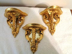 Set of 3 Mirrored Florentine Gold Gilt Wood Small Petite Wall Sconce/ Shelves