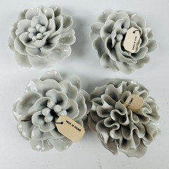 Chive France Collection Limoges Gray White Ceramic Flowers Set of 4 Vintage #8
