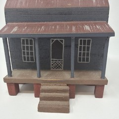 Country Crafts by C Henson Americana Collectible Wooden House Blue with Red Roof