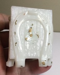 ANTIQUE EAPG UNKNOWN MFG. MILK GLASS HORSESHOE & CLOVER TOOTHPICK HOLDER