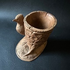 VINTAGE HAND CARVED WOODEN BIRD MATCH TOOTHPICK HOLDER MADE IN SWITZERLAND