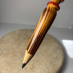Unbranded Folk Art Oversized Pencil 12in Brown Hand Painted Wood Floral Spindle