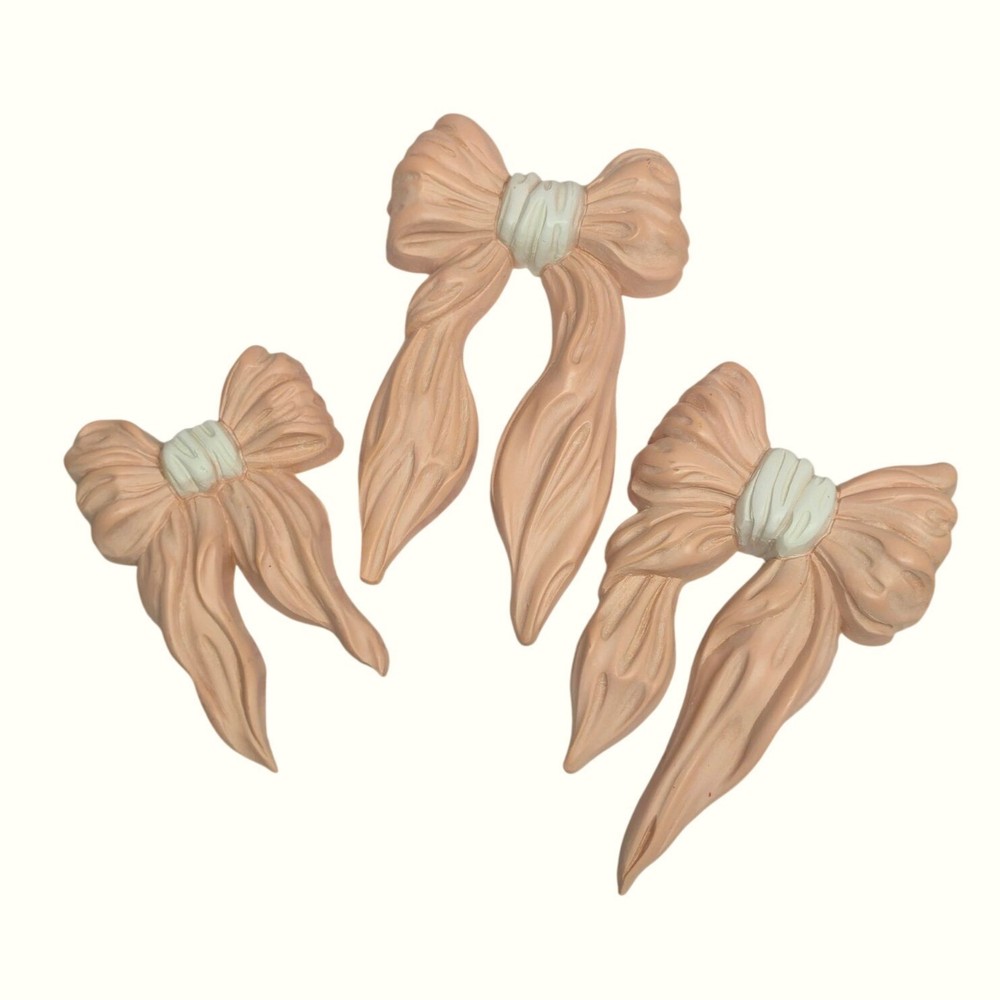 Vintage Homco Pink Bow Wall Hangings Set Of 3 Nursery Decor 1990s Girls Room Bed