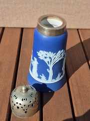 Edwardian Wedgewood Jasperware Sugar Shaker Muffineer Dark Blue EPNS