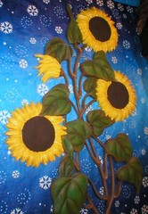 BURWOOD SUNFLOWERS PLAQUE REPAINTED FLOWER HEADS VINTAGE 29″ X 17″ SOLD AS IS