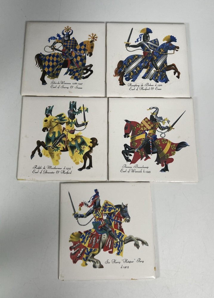 Vintage Ceramic Tiles H & R Johnson England British Knights Edward Plantagenet