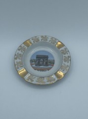 Limoges France Trinket Ashtray White with Gold Floral Design- Arc De Triomphe