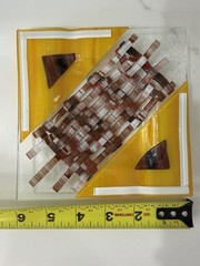 VIBRANT! Yellow Brown Square Fused Art Glass Plate 6 x 6” Jewel Tones Textured ✨