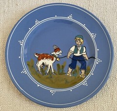 Kohler Biel Handarbeit 8 1/2″ Plate Goat With Bell & Boy Swiss Folk Art