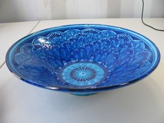 Vintage Damir Usmanov Uzbekista Rishtan Art Pottery Blue Aqua Ceramic 11″ Bowl