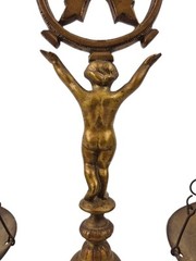 Vtg Solid Brass Cherub Table Decor Balance Justice Scale 50s 60s Mid-century