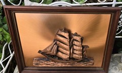 NAUTICAL, FRAMED, COPPER CLAD “3D” SHIP MODEL Victor Personette 22X16″