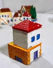 Ceramic Mini Greek Village (8) Houses Church Boat Handmade Hand-Painted
