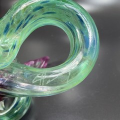 1995 Hand Blown Art Glass Amethyst Purple Flowers Set With Green Stems Signed