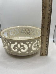 Lenox Ivory Pierced Bowl w/ Gold Trim Openwork Design – Small Crack – AS IS