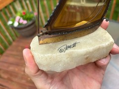 Demott 1975 Vintage Brass Sailboat Nautical Boat on Marble Base Artist Signed