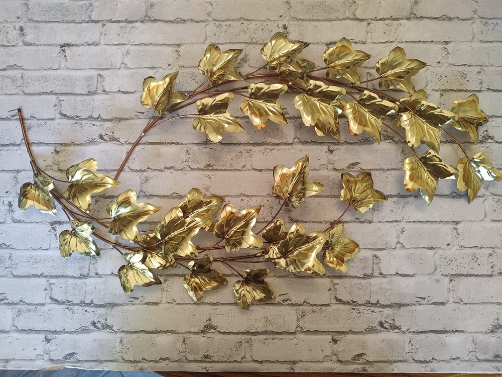 Home Interiors Ivy Leaf Branch Brass Gold Toned Metal Wall Decor 2 Piece 1106DH