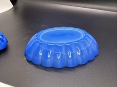 Vintage Peace Doves Akro Agate Slag Blue Swirl Trinket Glass Dish