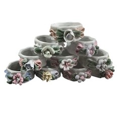 Vintage Unbranded Ceramic Napkin Rings Holders Pastel Flowers Made in China 10ct