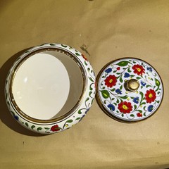 Vintage Dakas Ceramic Rhodes Greece Hand Painted Lidded Bowl 24K Gold Gilt 16cm