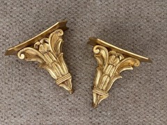 Pair Handmade Neoclassical Corinthian Giltwood Wall Brackets Shelf Shelves Italy