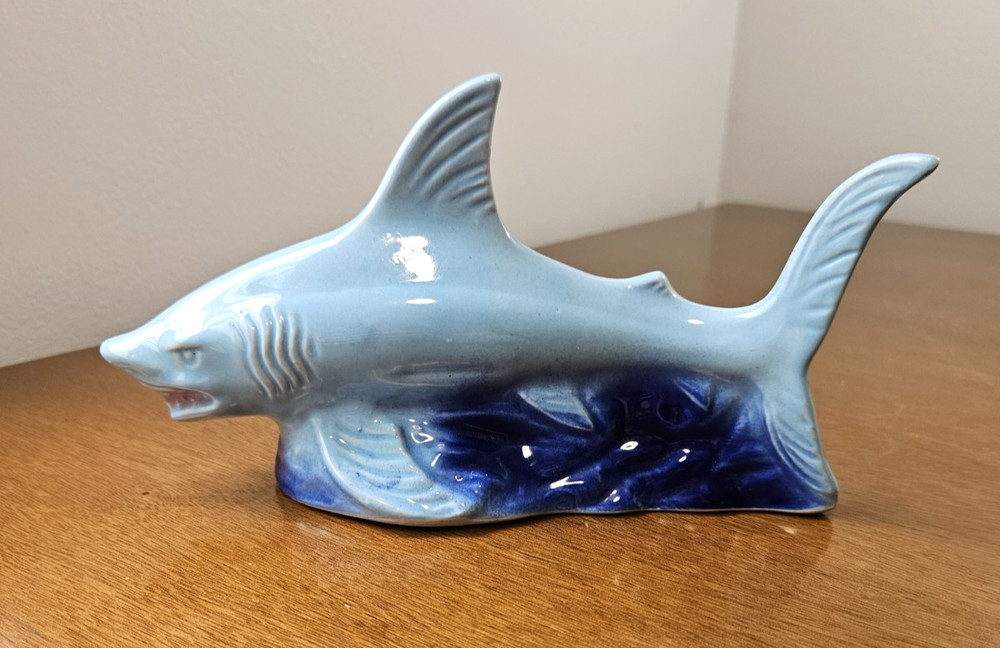Vintage Large Blue Shark Figurine Sculpture Ocean Life From Brazil 9 Inches Long