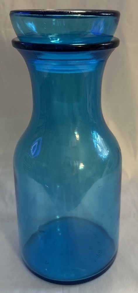 Vintage MCM Made in Belgium Large 9.5″ Turquoise Blue Glass Lever Apothecary Jar