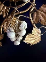Vintage Italian Leaves Gold Gilt Tole Grapes Leaves Wall Decor MCM 16”x6.5”