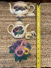 VTG Home Interiors Teapot Pansies 90s Wall Decor Hanging Granny Cottagecore MCM