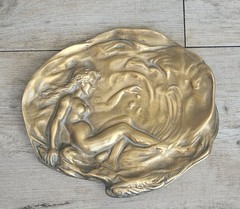 Brass Art Nouveau Trinket Dish Card Pin Tray, Heavy Quality Vide Poche Art…