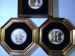 Antique Gold And Black Velvet 3 PC Set Neoclassical Porcelain Wall Plaques