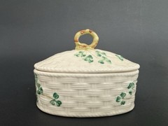 Belleek Ireland Trinket Box + Dish Set Classic Shamrock Cream Porcelain 6th Gen