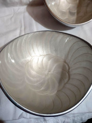 3 VTG Silver Tone Metal Small Serving Bowls White Iridescent Lining Modernist