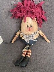 Vintage Folk Art Hand Crafted Painted Raggedy Ann Shelf Sitter Country Cottage