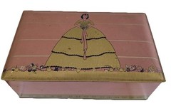 Vtg Gales Chocolates Tin Hinged Lid Candy Box Art Deco Lady Shabby Chic Belle