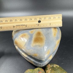 Vintage Hand Made Carved Jasper Heavy Stone Marble Heart Trinket Holder W Hearts