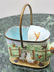 Empress Arts LTD 2000 Miniature Enamel Watering Can Bunny Rabbit Basket Vintage