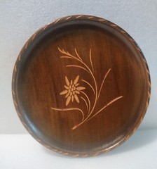 VTG L.Luyten Interlaken Switzerland Carved Etched Flower Wood Plate Dish
