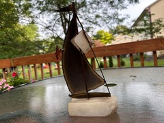 Demott 1975 Vintage Brass Sailboat Nautical Boat on Marble Base Artist Signed