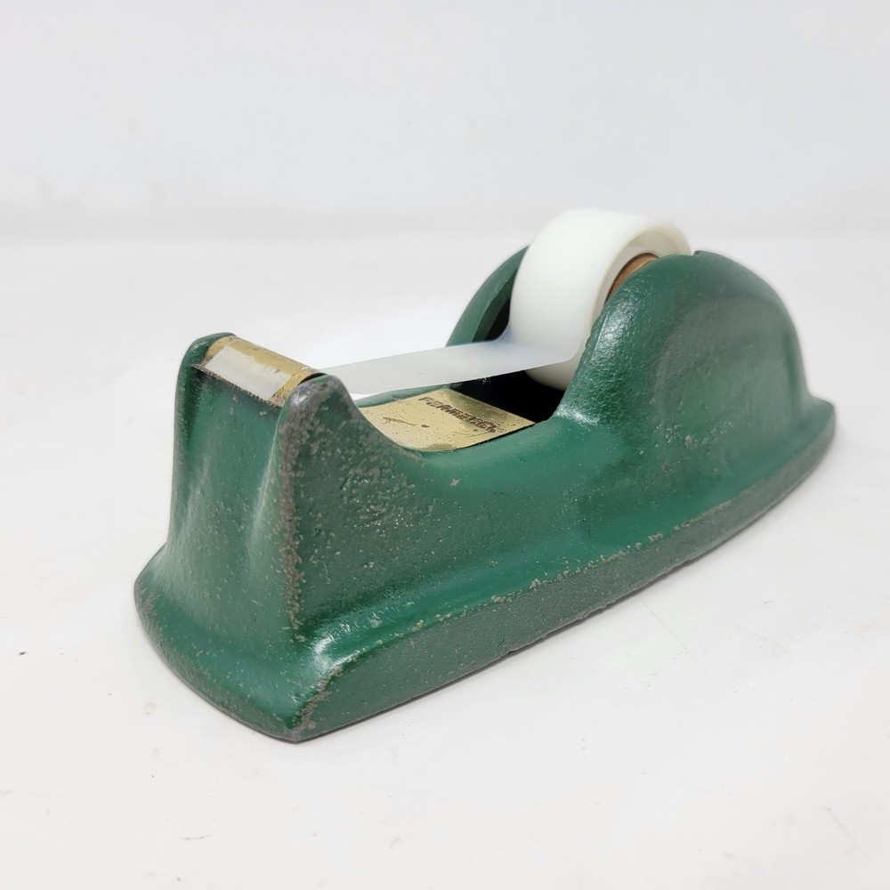 Vintage Permacel Cast Iron Tape Dispenser Green Industrial Heavy Duty MCM Desk