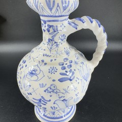 VTG Hand Made Swedish Pottery Carafe Pitcher With Braided Handle Artist Marked